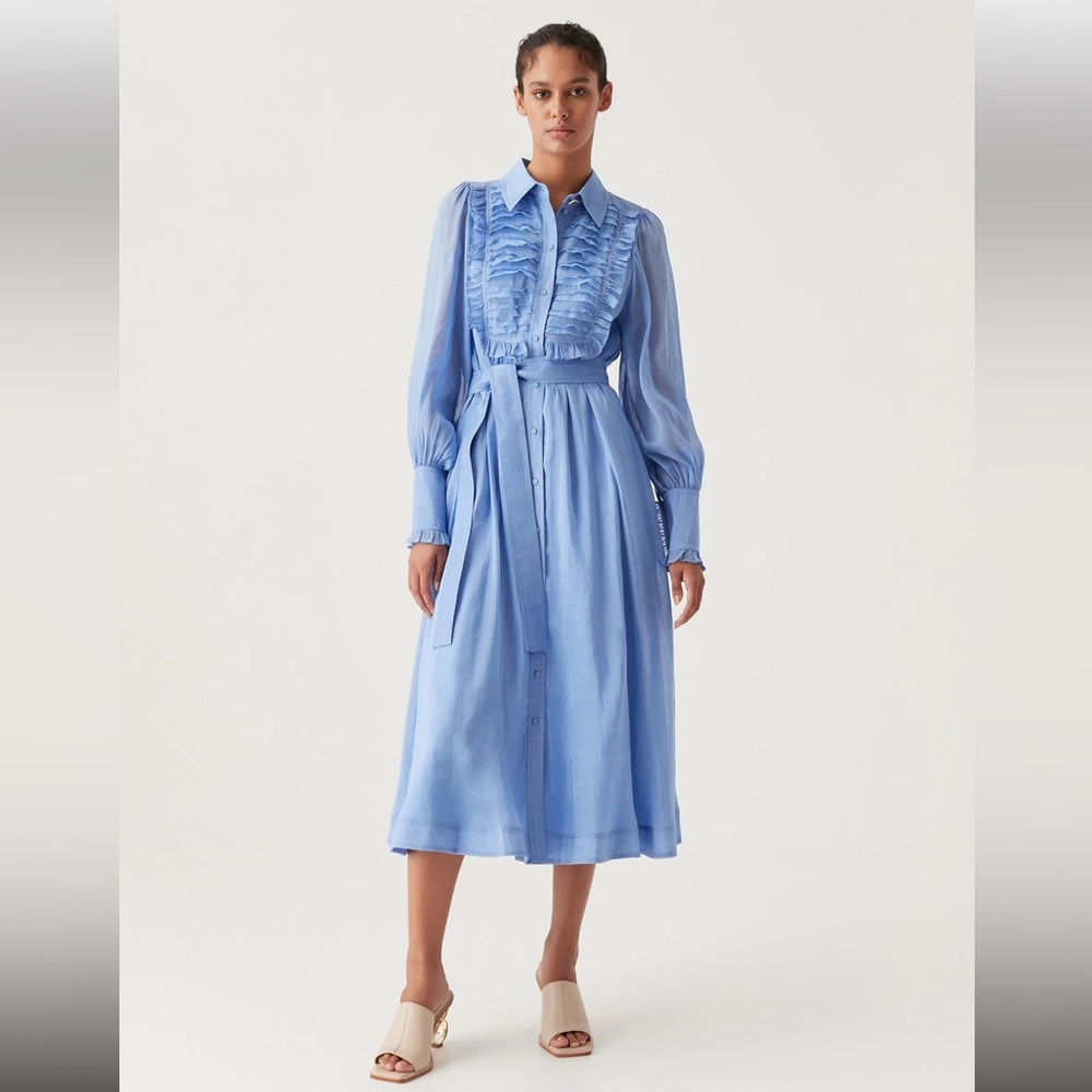 Aje Iris Pleated Bib Midi Dress Mist Blue, size 8 AUS or US S - Picture 1 of 13